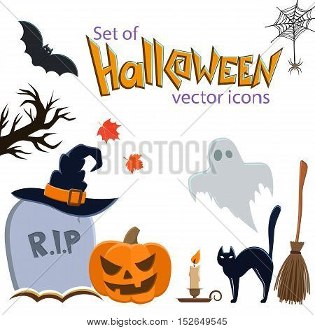 Set of Halloween icons. Vector stock illustration.