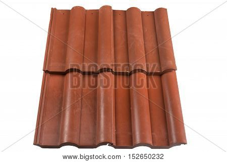 Red roof tiles isolated on white background