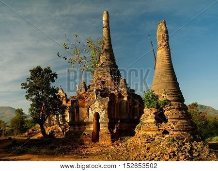 Ruined buddhist stupas in Inn Dein Myanmar