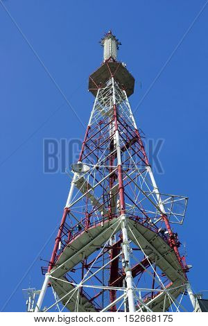 Digital television Tower painted under blue sky