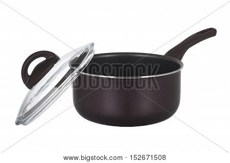 Brown stainless steel saucepan isolated on white background