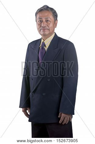 portrait of senior asian business man standing with smilding face isolate white background