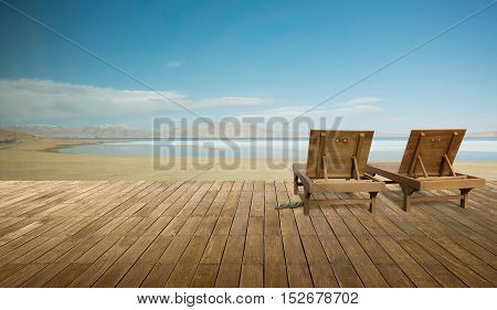 Wooden lounge - Sundeck on landscapes view for vacation