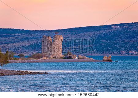 Starigrad Paklenica tower ruins by the sea Dalmatia Croatia