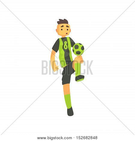 Football Player In Green Uniform Isolated Illustration. Flat Cartoon Character In Simple Childish Style Vector Drawing.