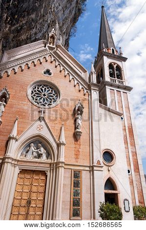 Facade of the Madonna della Corona the Sanctuary of Our Lady of the crown. Spiazzi Verona Veneto Italy
