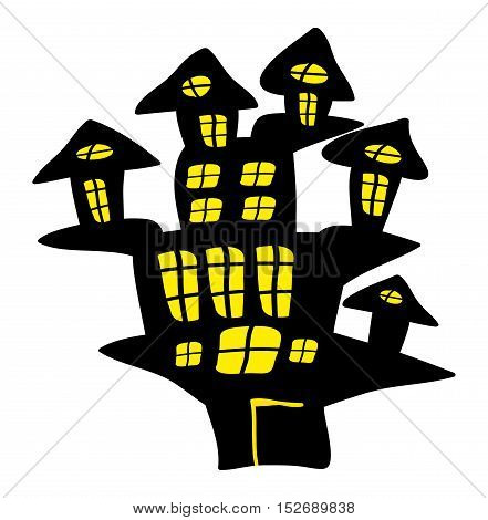 Halloween Creepy Scary Hounted House, Vector Symbol Icon Design.