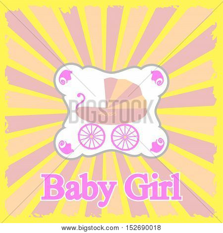 Baby girl announcement card. Vector stock illustration.