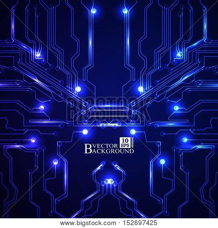 Circuit board vector blue background. Vector illustration