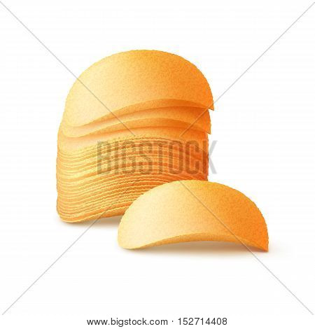 Vector  Stack of  Potato Crispy Chips Close up Isolated on White Background