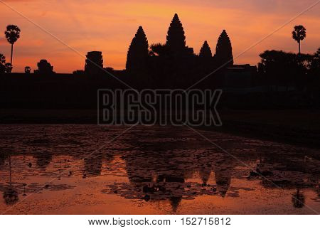 Red Sunrise over the Angkor Wat temple, Cambodia