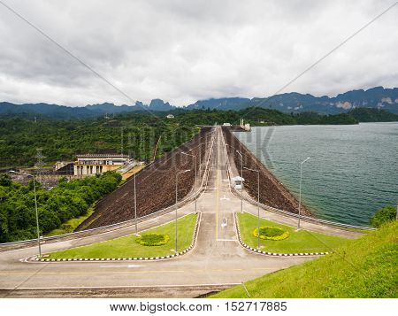 Road on Ratchaprapha Dam Surat Thani province,Thailand