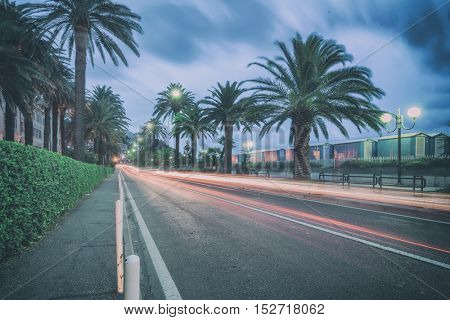 nigth city road in italy