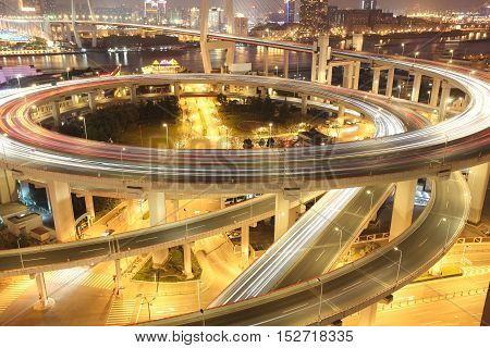 Bird View At Asia's Largest Across The Rivers In A Spiral Bridge At Night