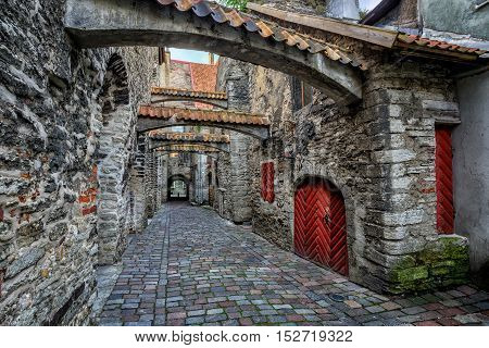 Old Cobbled Street In Old Town Of Tallinn, Estonia