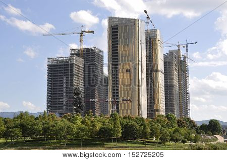 construction phase of the complex high-rise buildings.China.Yiwu