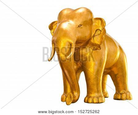 golden elephant standing isolated on white background