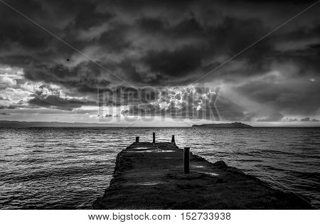 Bad weather above the Yumani dock at Lake Titicaca