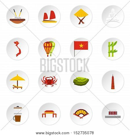 Vietnam icons set. Flat illustration of 16 Vietnam vector icons for web