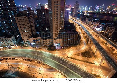 Shanghai interchange viaduct bridge at night scene