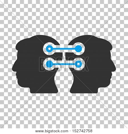 Blue And Gray Dual Heads Interface Connection interface pictogram. Vector pictograph style is a flat bicolor symbol on chess transparent background.