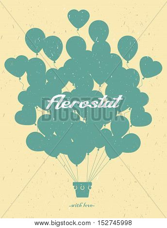 Vintage aerostat. Vintage hot air balloon. Vector silhouette.Celebration festive background with balloons