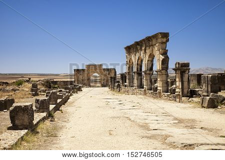 Ruins of city Volubilis, Roman city, Morocco, ancient capital of the kingdom of Mauretania.