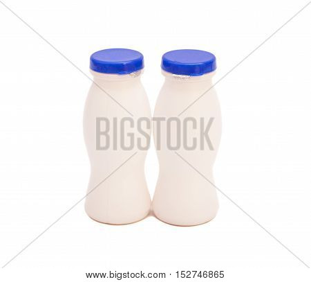 White Yogurt Drink Plastic Bottles Isolated On White Background