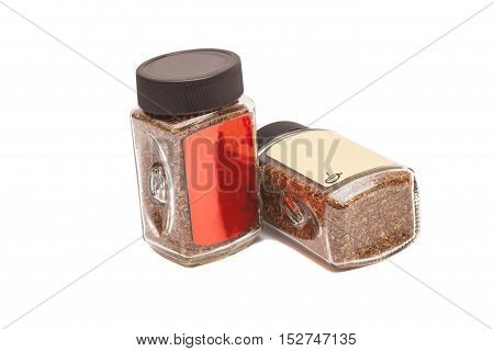 Two jars of instant coffee isolated on white