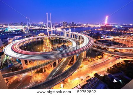 Asia's largest across the rivers in Shanghai landmarks a spiral bridge at night