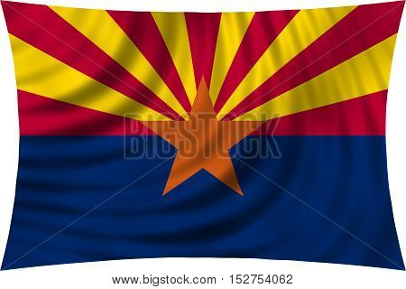 Flag of the US state of Arizona. American patriotic element. USA banner. United States of America symbol. Arizonian official flag waving isolated on white 3d illustration