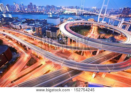 Bird View At Asia's Largest Across The Rivers In A Spiral Bridge At Night