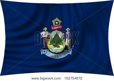 Flag of the US state of Maine. American patriotic element. USA banner. United States of America symbol. Mainer official flag waving isolated on white 3d illustration