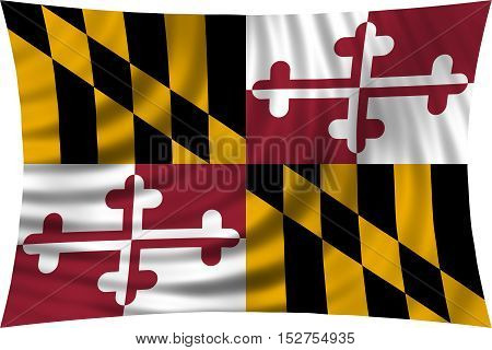 Flag of the US state of Maryland. American patriotic element. USA banner. United States of America symbol. Maryland official flag waving isolated on white 3d illustration