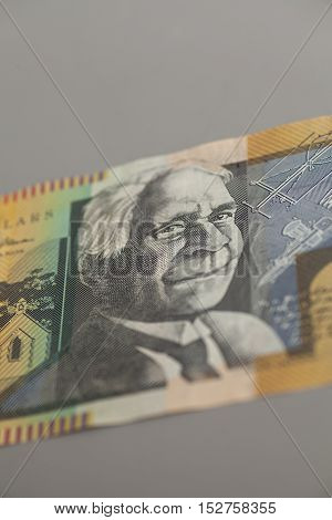 Australian Fifty Dollar Banknote on gray background
