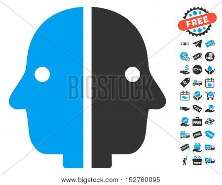 Dual Face pictograph with free bonus clip art. Vector illustration style is flat iconic symbols, blue and gray colors, white background.
