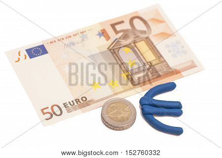 Plasticine euro icon euro banknote and coins
