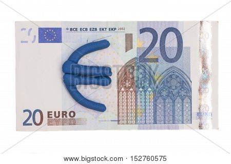 Plasticine euro icon and euro banknote isolated
