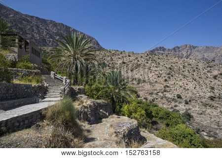 Walk way in remote Wakan Village in Oman