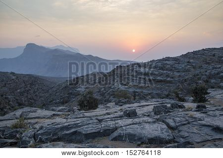 Jebel Shams the highest peak in Middle East at sunset