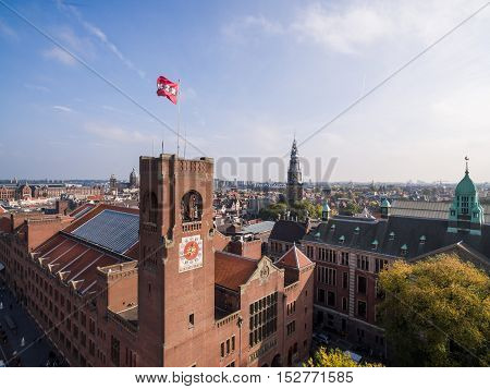 Aerial view at Amsterdam city, near exchange house