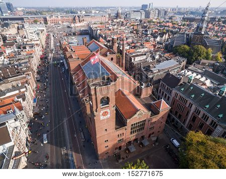 Aerial view at Amsterdam city, near exchange house