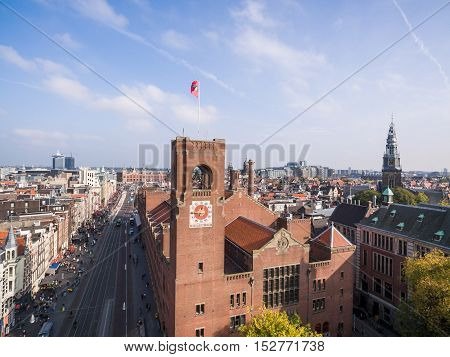 Aerial view at Amsterdam city, near exchange house