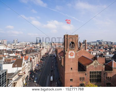 Aerial view at Amsterdam city, near exchange house