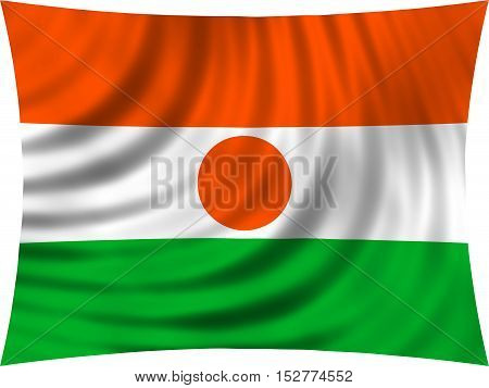 Nigerien national official flag. African patriotic symbol banner element background. Correct colors. Flag of Niger waving isolated on white 3d illustration