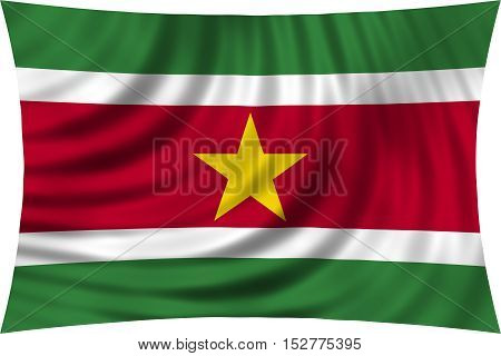 Surinamese national official flag. Patriotic symbol banner element background. Correct colors. Flag of Suriname waving isolated on white 3d illustration