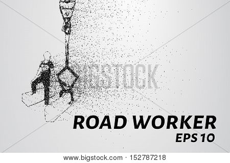 Road worker of the particles. Road worker puts a curb.