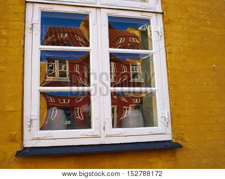 Details of colorful old traditional style city urban house Svendborg Funen Denmark
