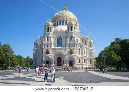 SAINT PETERSBURG, RUSSIA - JULY 18, 2015: Sunny July day in Anchor Square near St. Nicholas Cathedral. Religious landmark  of the city Kronstadt