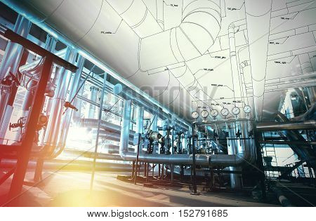 Sketch Of Piping Design Mixed With Industrial Equipment Photos